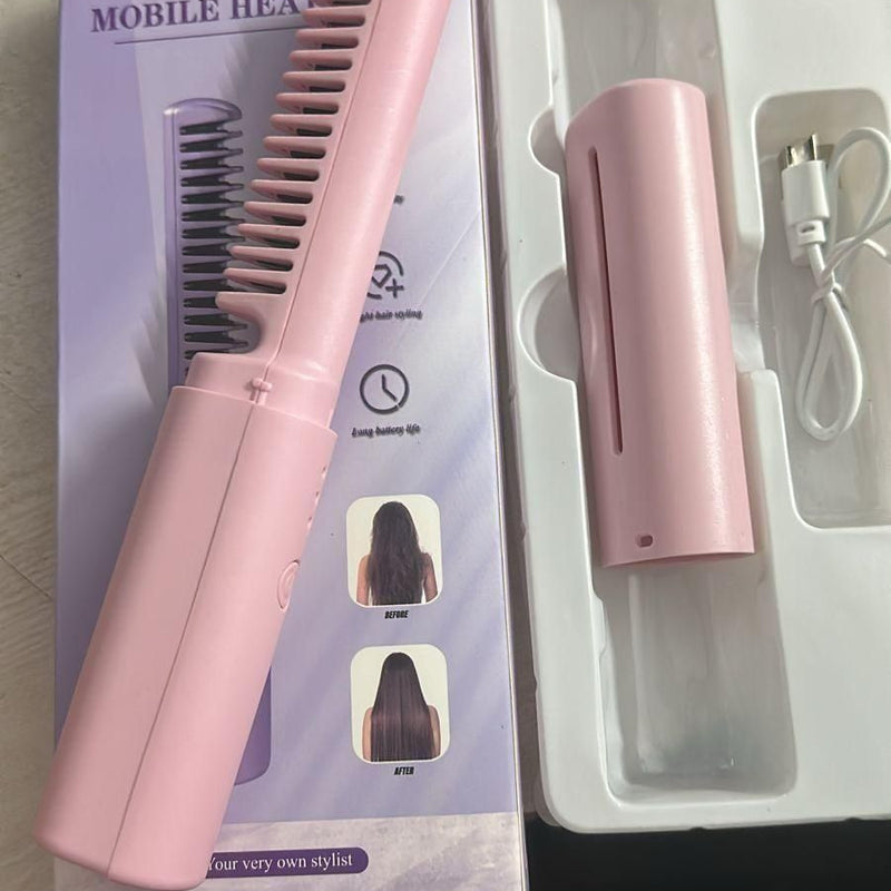 Meneflix Portable Mini Hair Straightener Cordless Rechargeable Mini Adjustable Hair Straightener Hot Comb